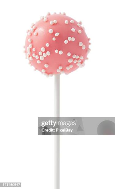 cake pop - pink with white ball sprinkles - lolly stockfoto's en -beelden