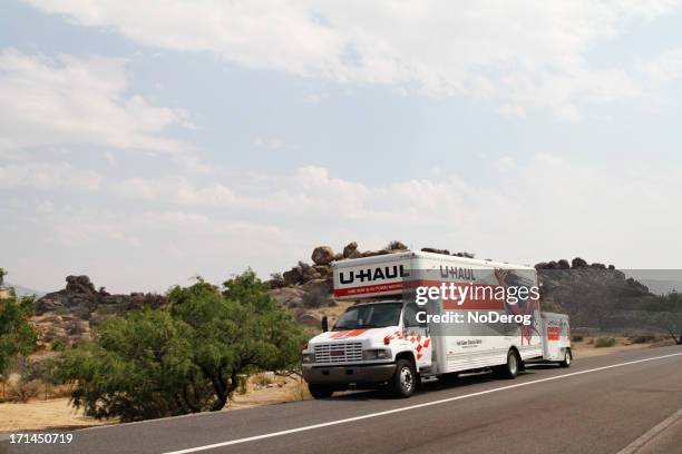 u-haul truck at rest stop - removal van stock pictures, royalty-free photos & images