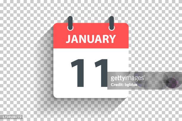 11. januar - tageskalendersymbol im flachen designstil auf leerem hintergrund - elf stock-grafiken, -clipart, -cartoons und -symbole