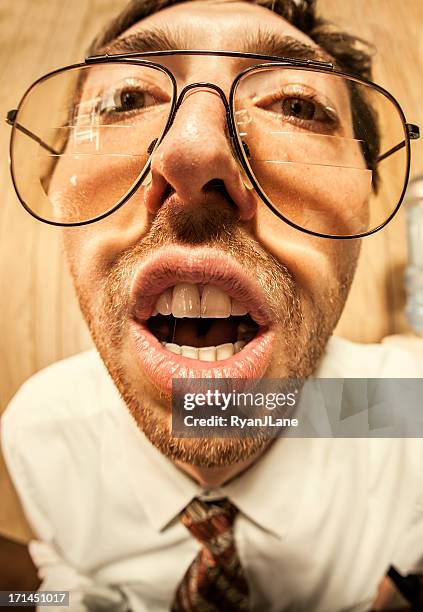 business man in office fisheye - fish eye lens stock pictures, royalty-free photos & images