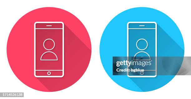 smartphone call. round icon with long shadow on red or blue background - computer blank screen stock illustrations
