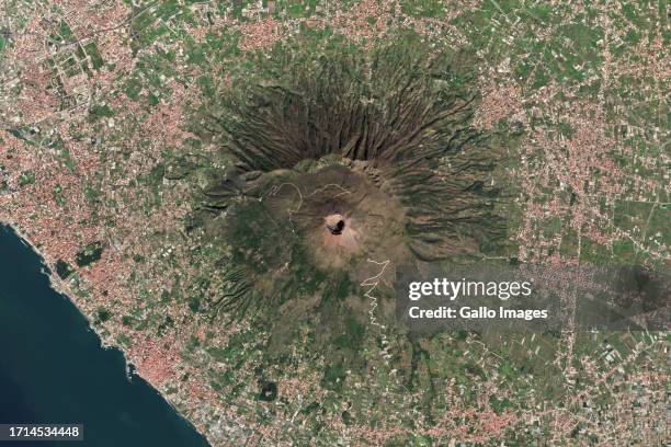 Satellite view of Mount Vesuvius volcano in Naples, Italy.