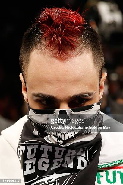 Paulie Malignaggi arrives for his WBA Welterweight Title bout against Adrien Broner at Barclays Center on June 22, 2013 in the Brooklyn borough of...