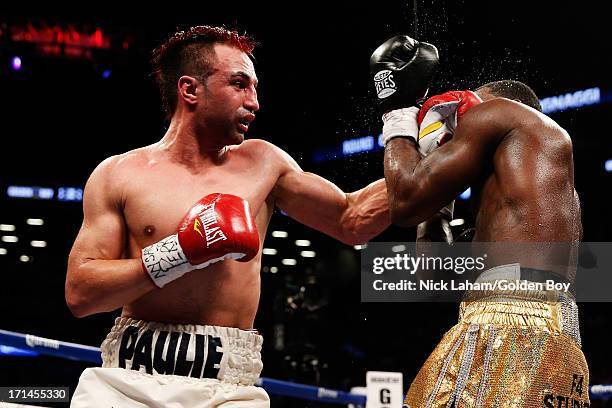 Paulie Malignaggi punches Adrien Broner during their WBA Welterweight Title bout at Barclays Center on June 22, 2013 in the Brooklyn borough of New...