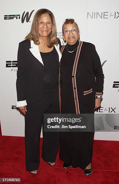Basketball Coach C. Vivian Stringer and her mother attend "Venus Vs." and "Coach" New York Special Screening at Paley Center For Media on June 24,...