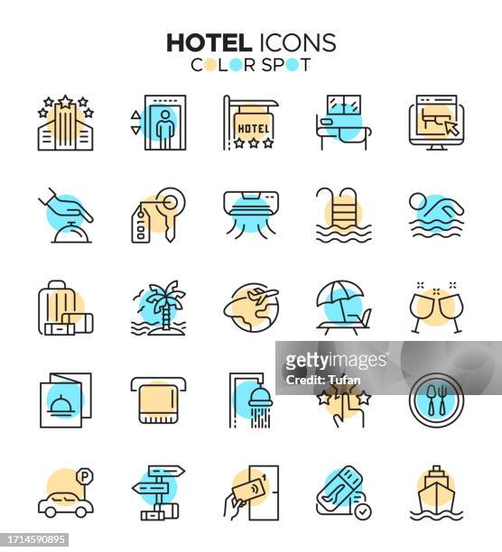 hotel icon set - hospitality, accommodation, travel icons - hotel staff stock illustrations