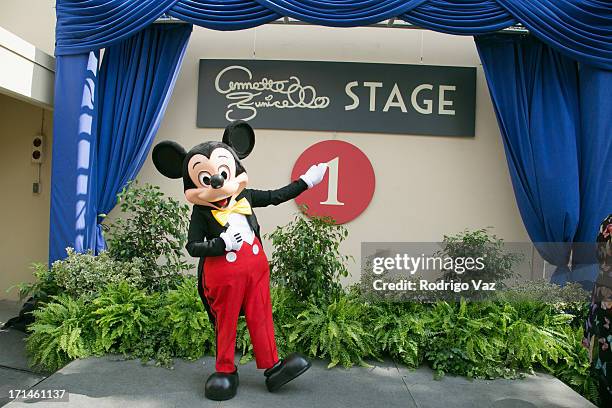 Mickey Mouse attends as The Walt Disney Company hosts a special stage rededication ceremony for Annette Funicello at Walt Disney Studios on June 24,...