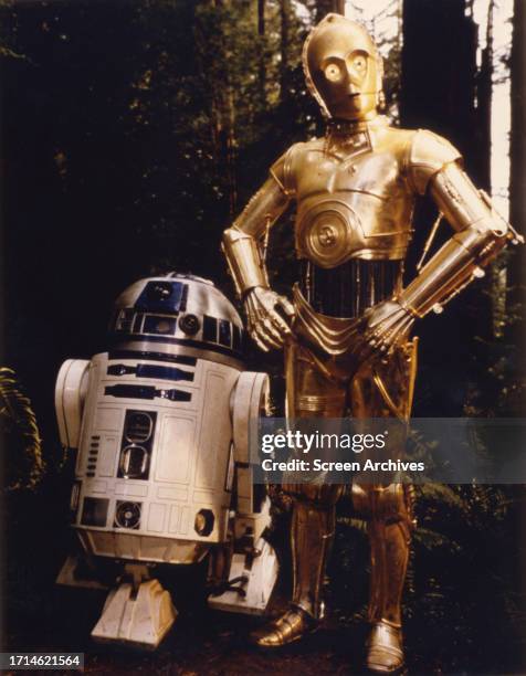 Anthony Daniels as C-3PO and Kenny Baker as R2-D2 from 'Star Wars: Episode IV - A New Hope' 1977.