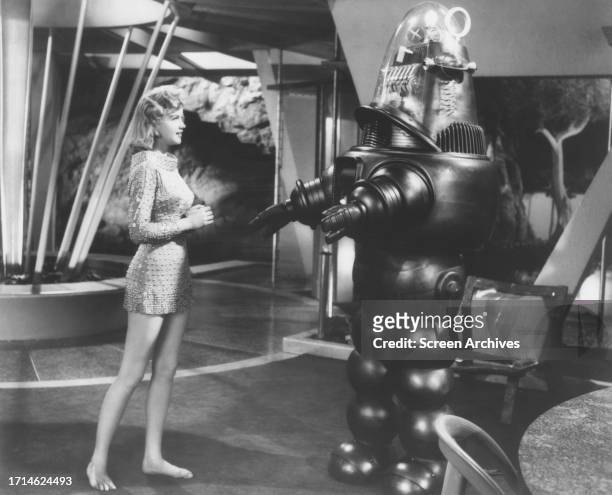 Forbidden Planet' Robbie the Robot and Anne Francis in a scene from the 1956 sci-fi movie.