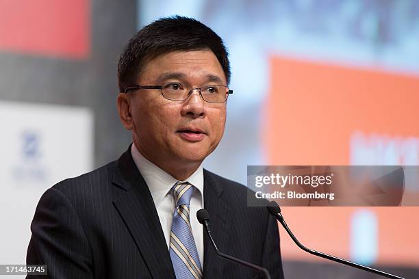 Chan, Hong Kong's secretary for financial services and the treasury, speaks during the London Metal Exchange Week Asia 2013 Seminar in Hong Kong,...