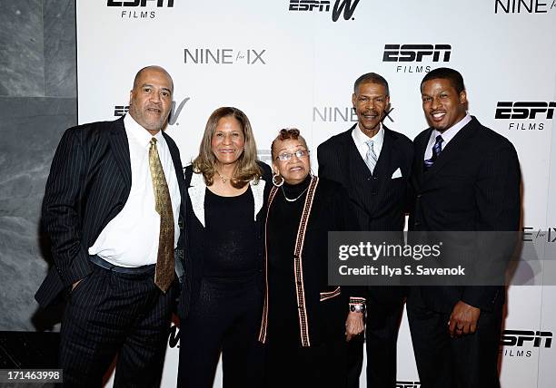 Timothy Stoner, C. Vivian Stringer, Thelma Stoner, Rufus Williams, and Justin Stringer attend "Venus Vs." and "Coach" New York Special Screenings at...