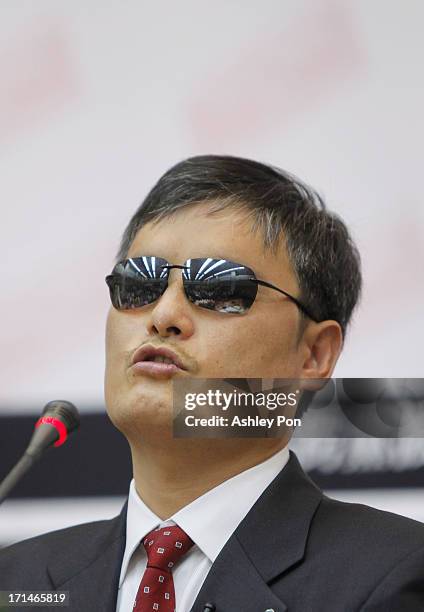 Chinese lawyer and human rights activist Chen Guangcheng talks to the audience in the Legislative Yuan on June 25, 2013 in Taipei, Taiwan. Chen...