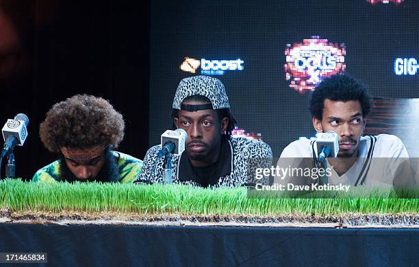 Zombie Juice, Meechy Darko and Erick Arc Elliott of The Flatbush Zombies attend the Rock The Bells 2013 press conference and launch party at Highline...