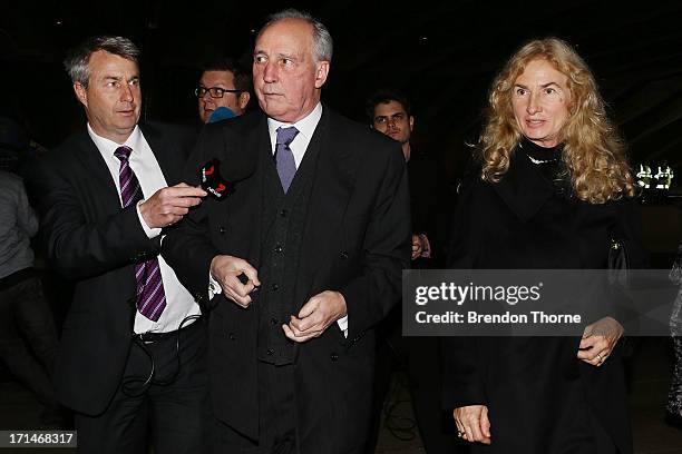 Former Australian Prime Minister, Paul Keating and Annita van Iersel attend a state memorial service for the late Hazel Hawke, at the Sydney Opera...