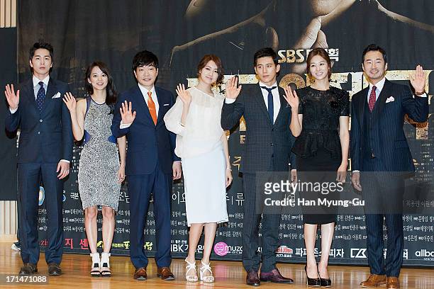 South Korean actors Lee Hyun-Jin, Yoon Seung-A, Son Hyun-Joo , Lee Yo-Won, Ko Soo, Jang Shin-Young and Ryu Seung-Soo attend during the SBS Drama...