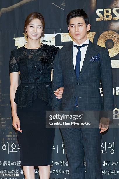South Korean actors Jang Shin-Young and Ko Soo attend during the SBS Drama 'Empire of Gold' press conference on June 25, 2013 in Seoul, South Korea....