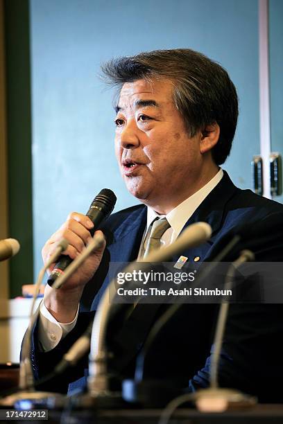 All Japan Judo Federation chief Haruki Uemura speaks during a press conference at Kodokan on June 24, 2013 in Tokyo, Japan. AJJF has been criticized...