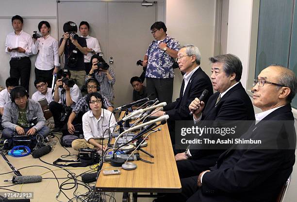 All Japan Judo Federation chief Haruki Uemura speaks during a press conference at Kodokan on June 24, 2013 in Tokyo, Japan. AJJF has been criticized...