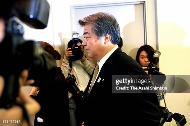 All Japan Judo Federation chief Haruki Uemura leaves after a press conference at Kodokan on June 24, 2013 in Tokyo, Japan. AJJF has been criticized...