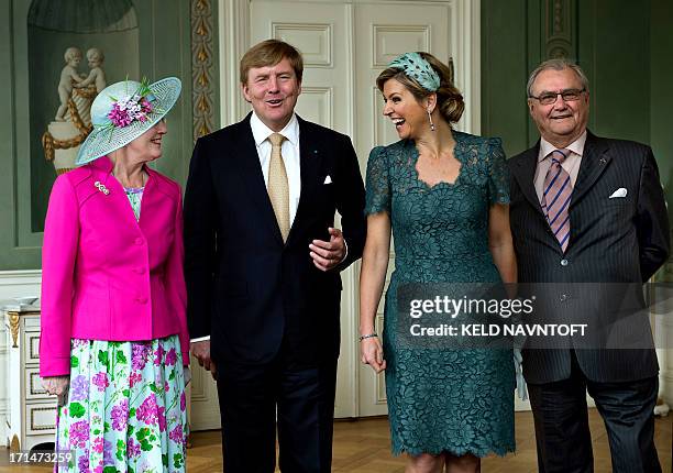 Denmark's Queen Margrethe and Prince Consort Henrik pose with King Willem-Alexander and Queen Maxima of the Netherlands on June 25, 2013 at...