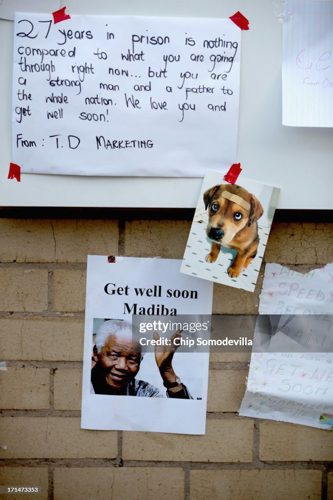 Messages Are Left For "Madiba" Outside The Hospital Where His Condition Is Said To Be Critical
