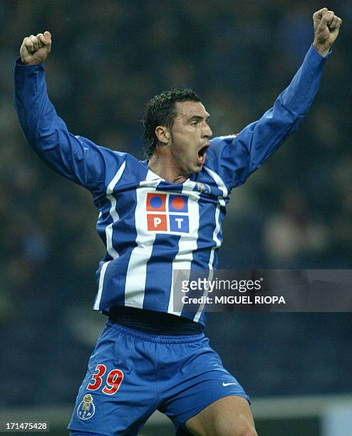 Porto's Hugo Almeida celebrates his teammate Ricardo Quaresma's goal against Boavista FC during their Portuguese Super League football match at...