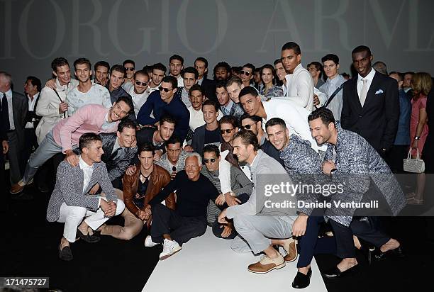 Giorgio Armani and models attend the Giorgio Armani show during Milan Menswear Fashion Week Spring Summer 2014 on June 25, 2013 in Milan, Italy.