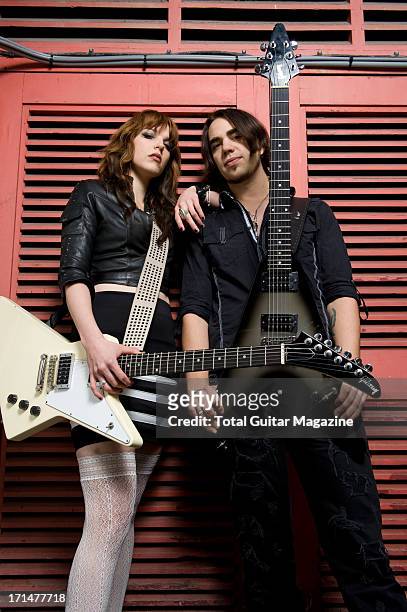 Lzzy Hale and Joe Hottinger of American rock band Halestorm, photographed during a portrait shoot for Total Guitar Magazine/Future via Getty Images,...
