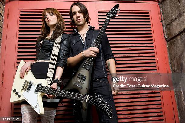 Lzzy Hale and Joe Hottinger of American rock band Halestorm, photographed during a portrait shoot for Total Guitar Magazine/Future via Getty Images,...