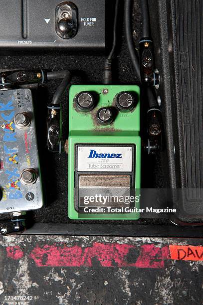 An Ibanez TS9 Tube Screamer effects pedal used by Dave Knudson of American indie rock band Minus The Bear photographed during a shoot for Total...