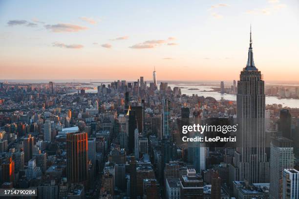 aerial view of new york city - empire state building stock pictures, royalty-free photos & images