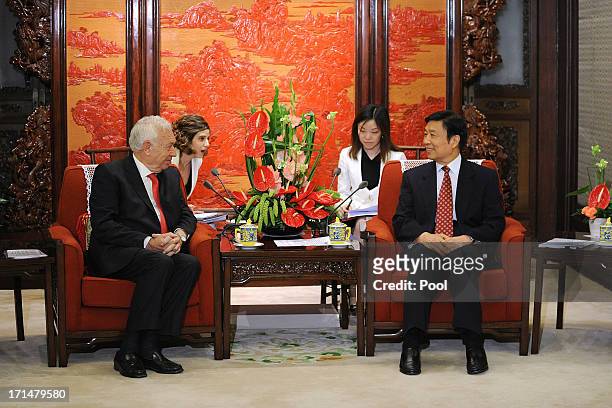 Chinese Vice President Li Yuanchao meets with Spain's Foreign Minister Jose Manuel Garcia-Margallo at Zhongnanhai government compound in Beijing on...