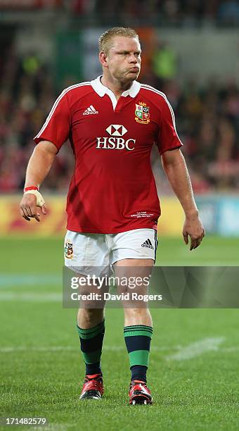 Tom Court of the Lions looks on during the International Tour Match between the Melbourne Rebels and the British & Irish Lions at AAMI Park on June...