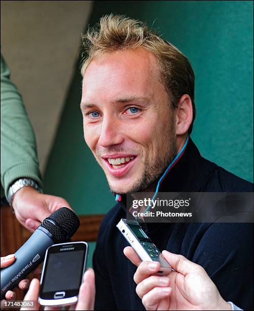 Steve Darcis of Belgium speaks to the press the day after his victory against Nadal on day one of Wimbledon on 25 June, 2013 in London, England.