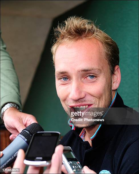 Steve Darcis of Belgium speaks to the press the day after his victory against Nadal on day one of Wimbledon on 25 June, 2013 in London, England.