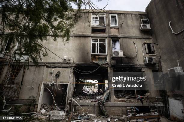 View of damaged building after Hamas' rocket attacks in Ashkelon, Israel on October 09, 2023.