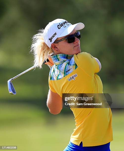 Nicole Smith plays a shot during the first round of the Walmart NW Arkansas Championship Presented by P&G at the Pinnacle Country Club on June 21,...