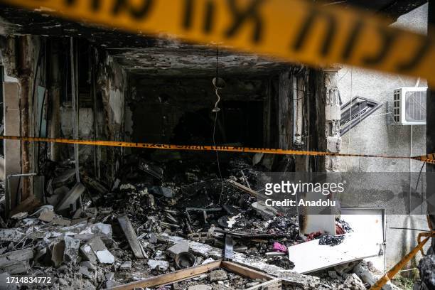 View of damaged building after Hamas' rocket attacks in Ashkelon, Israel on October 09, 2023.
