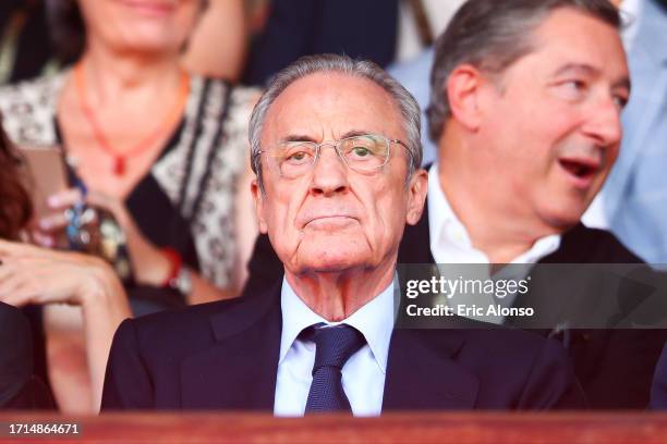 Florentino Perez, president of Real Madrid looks on during the LaLiga EA Sports match between Girona FC and Real Madrid CF at Montilivi Stadium on...