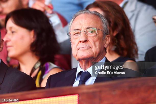 Florentino Perez, president of Real Madrid looks on during the LaLiga EA Sports match between Girona FC and Real Madrid CF at Montilivi Stadium on...