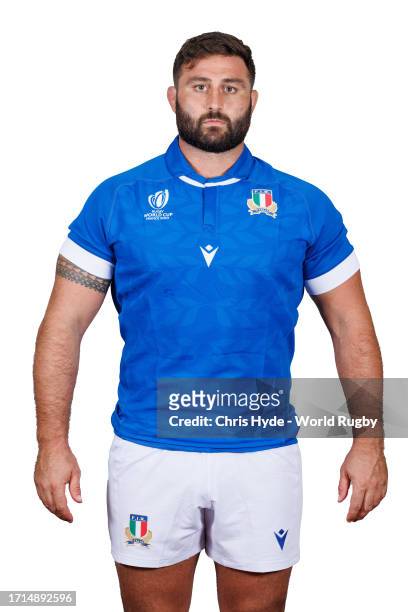 Paolo Buonfiglio of Italy poses for a portrait during the Italy Rugby World Cup 2023 Squad photocall on September 03, 2023 in Lyon, France.