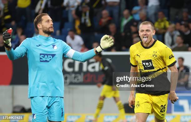 Julian Ryerson of Borussia Dortmund celebrates the team's third goal during the Bundesliga match between TSG Hoffenheim and Borussia Dortmund at...