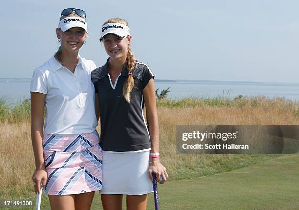 Year-old amateur Nelly Korda poses with her sister Jessica during a practice round prior to the start of the 2013 U.S. Women's Open at Sebonack Golf...
