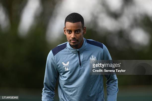 Alexander Isak during the Newcastle United Training session at The Newcastle United Training Centre on October 03, 2023 in Newcastle upon Tyne,...