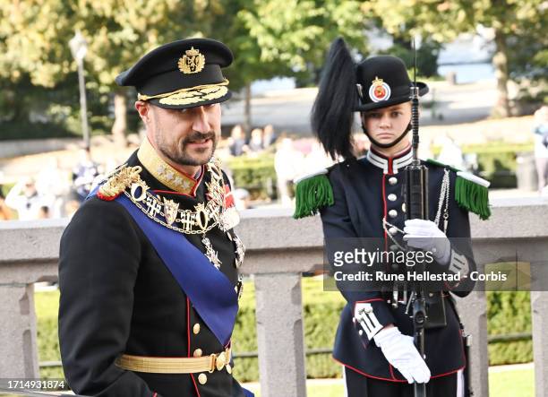 Crown Prince Haakon attends the Opening Of The Parliament on October 3, 2023 in Oslo, Norway.