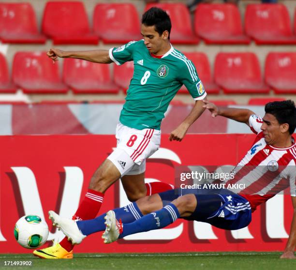 Mexico's Raul Lopez vies with Paraguay's Junior Alonso during the group stage football match between Mexico v Paraguay at the FIFA Under 20 World Cup...