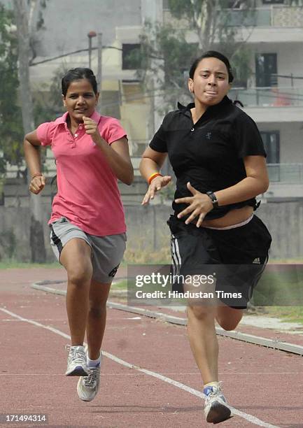 Aspirants gives sports trial for admission in Hindu College at Polo ground, North Campus on June 25, 2013 in New Delhi, India.