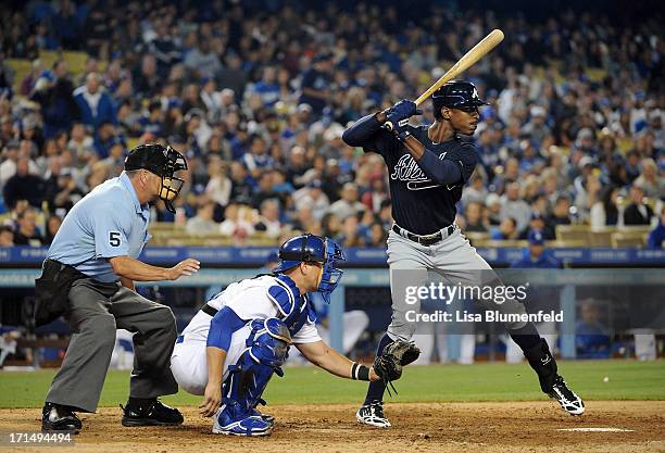 Upton of the Atlanta Braves bats against the Los Angeles Dodgers at Dodger Stadium on June 7, 2013 in Los Angeles, California.