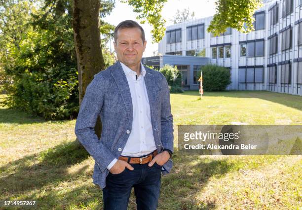 Ferenc Krausz poses for photographers after co-winning the Nobel Prize in Physics on October 03, 2023 in Garching, Germany. Krausz, who works at the...