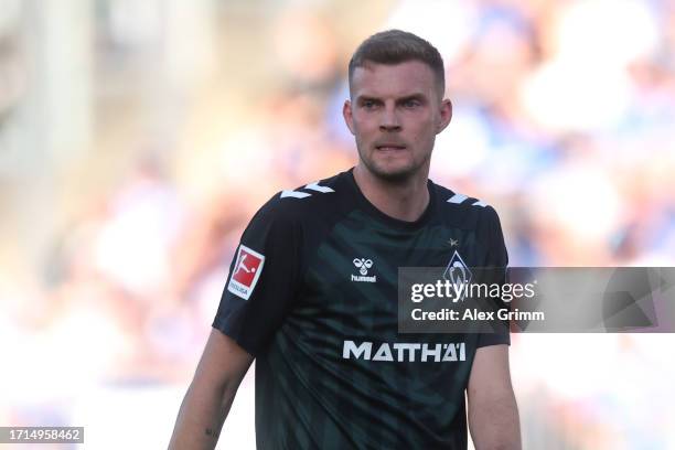 Marvin Ducksch of Werder Bremen reacts during the Bundesliga match between SV Darmstadt 98 and SV Werder Bremen at Merck-Stadion am Böllenfalltor on...